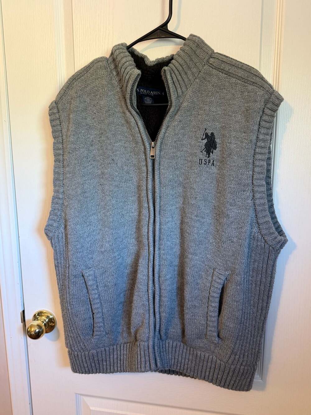 U.S. Polo Assn. Men's Gray Full-Zip Faux Fur Lined Knit Sweater Vest Size XXL
